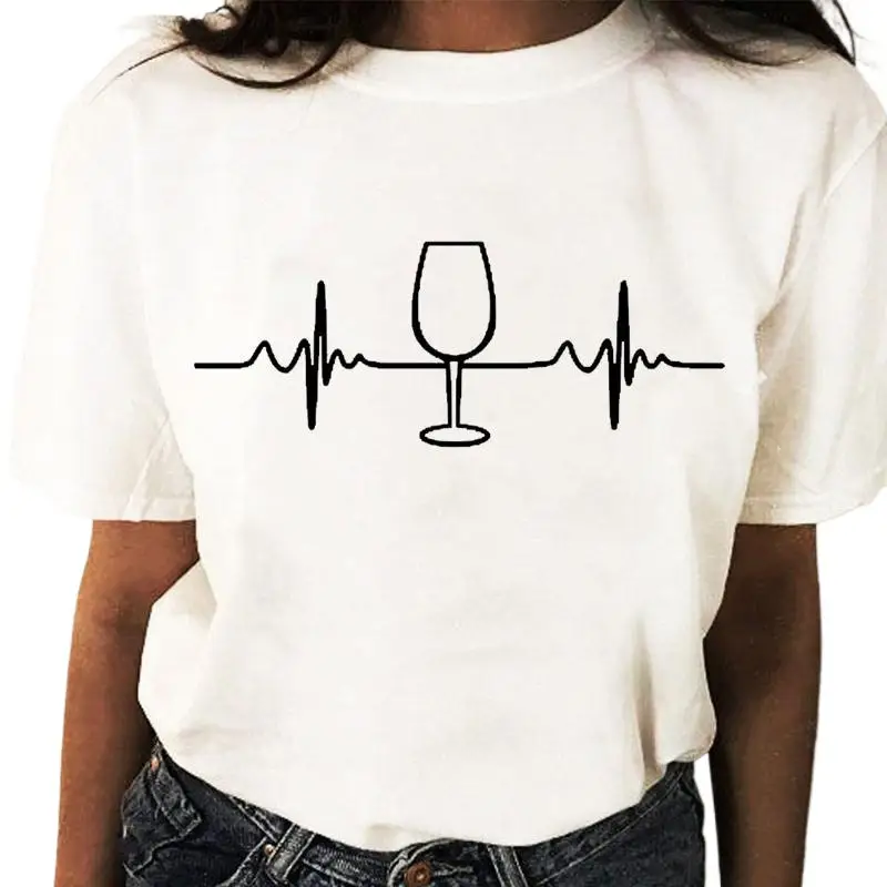 Women Graphic T-Shirt White Coffee Wine Love Print - Image 16