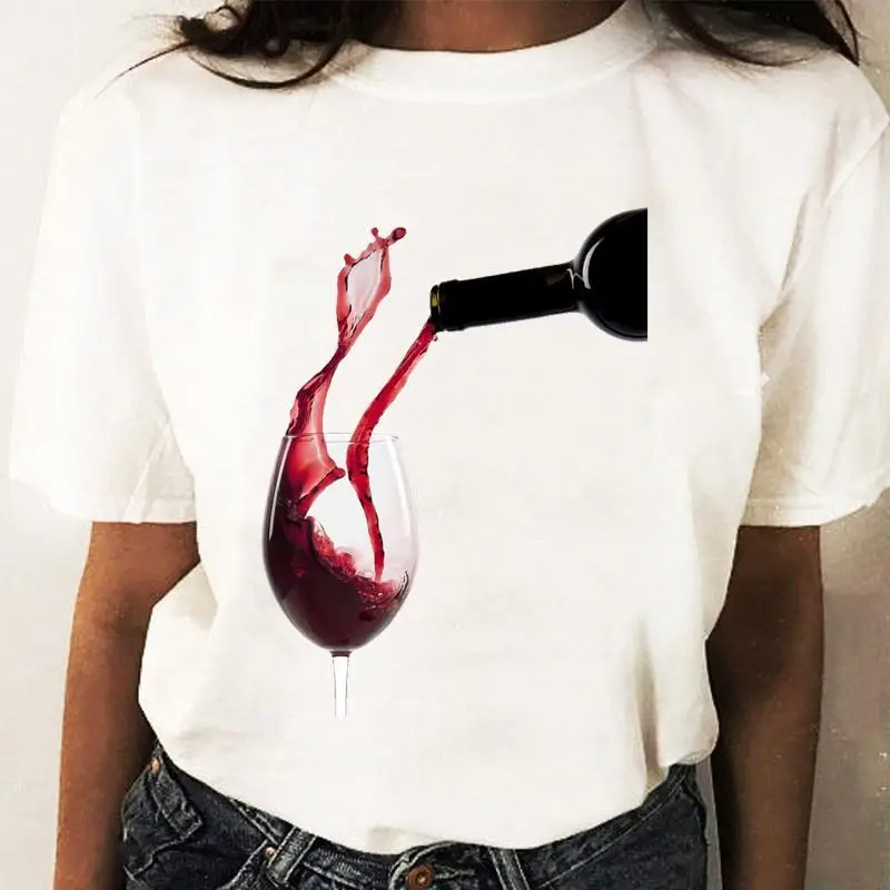 Women Graphic T-Shirt White Coffee Wine Love Print - Image 10
