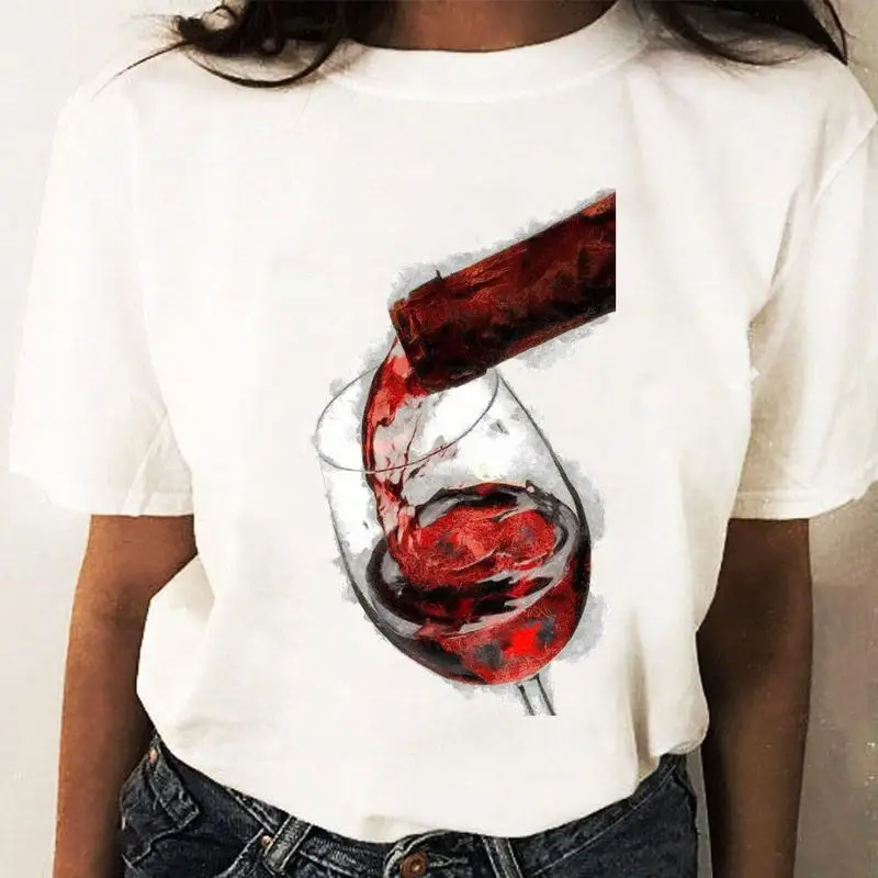 Women Graphic T-Shirt White Coffee Wine Love Print - Image 11