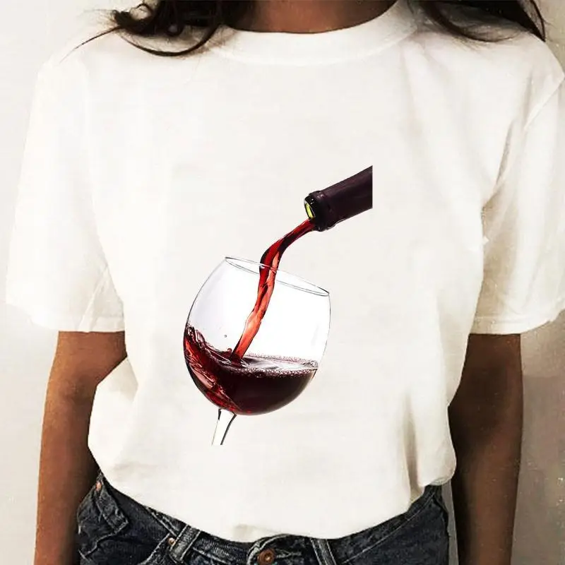 Women Graphic T-Shirt White Coffee Wine Love Print - Image 12