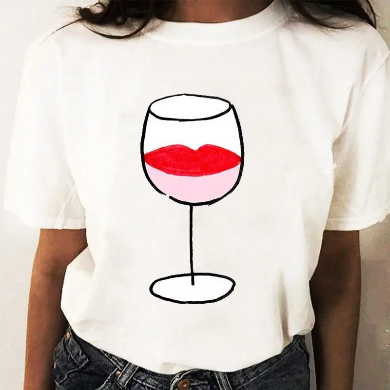 Women Graphic T-Shirt White Coffee Wine Love Print - Image 13