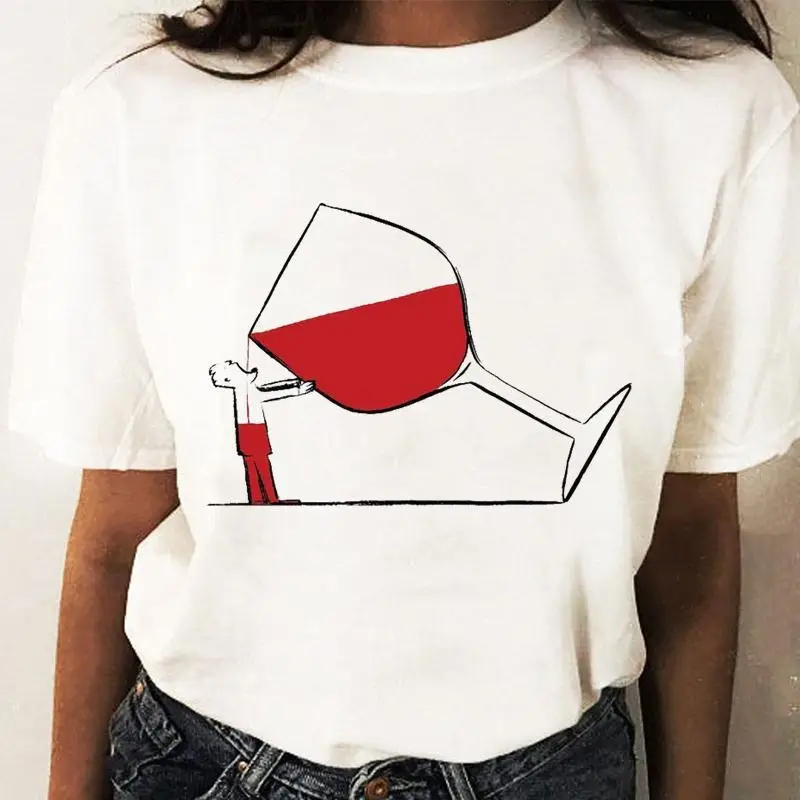Women Graphic T-Shirt White Coffee Wine Love Print - Image 14