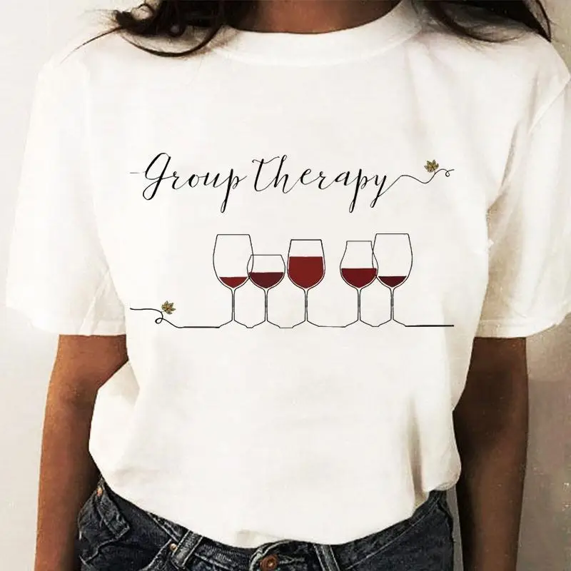 Women Graphic T-Shirt White Coffee Wine Love Print - Image 15