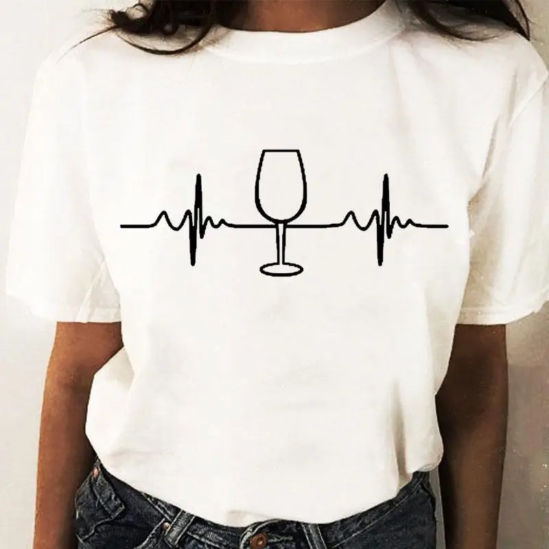 Women Graphic T-Shirt White Coffee Wine Love Print - Image 5