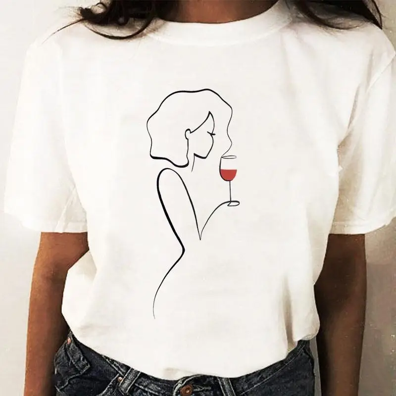 Women Graphic T-Shirt White Coffee Wine Love Print - Image 6