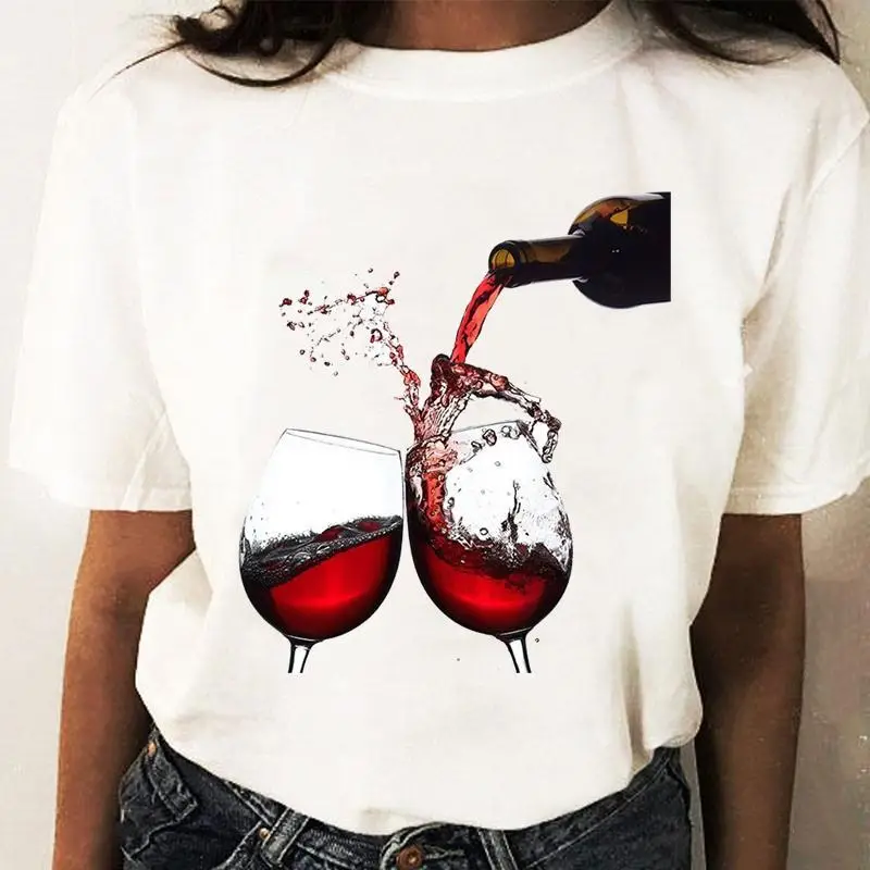 Women Graphic T-Shirt White Coffee Wine Love Print - Image 7