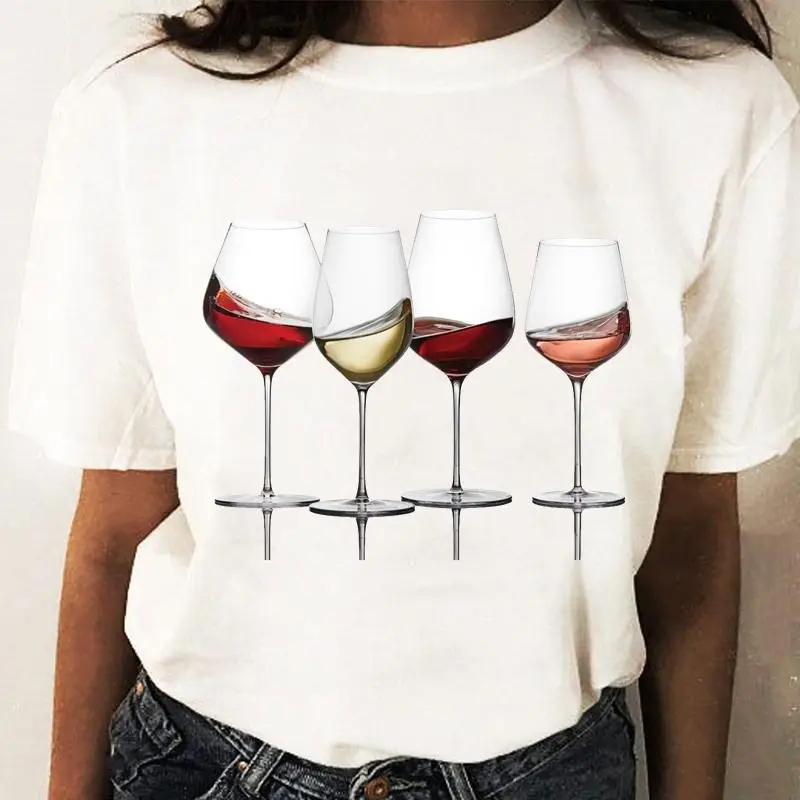 Women Graphic T-Shirt White Coffee Wine Love Print - Image 8