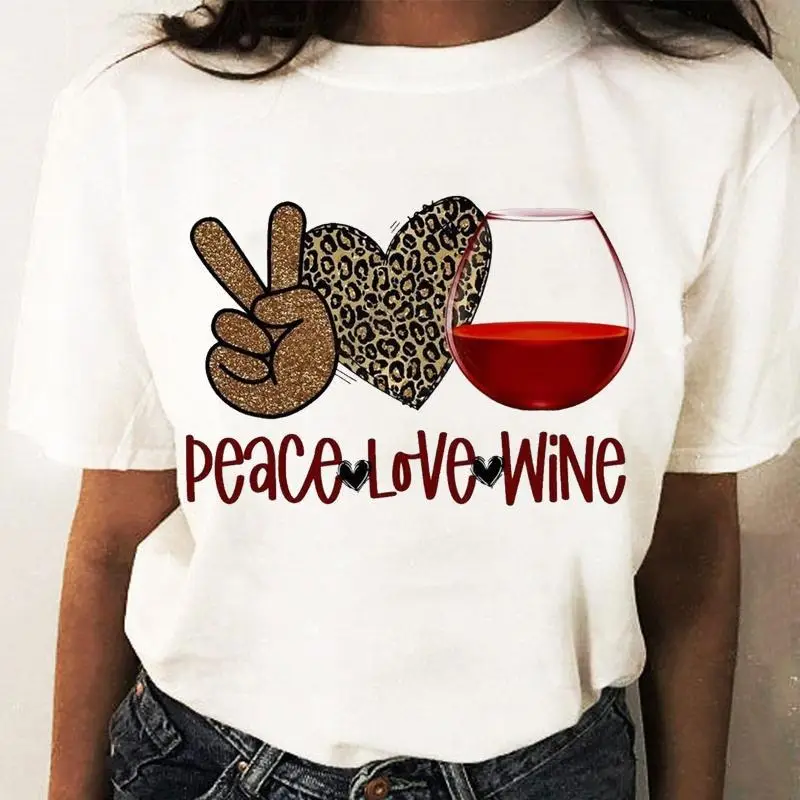 Women Graphic T-Shirt White Coffee Wine Love Print - Image 9