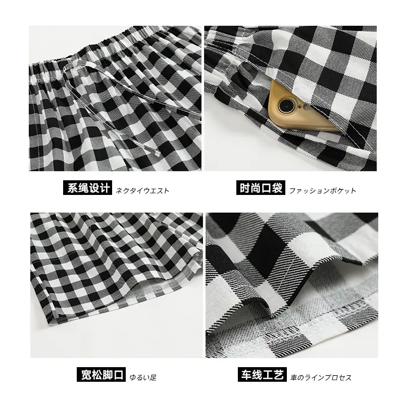 Women Cotton Linen Checkered Shorts Blue White Large - Image 7