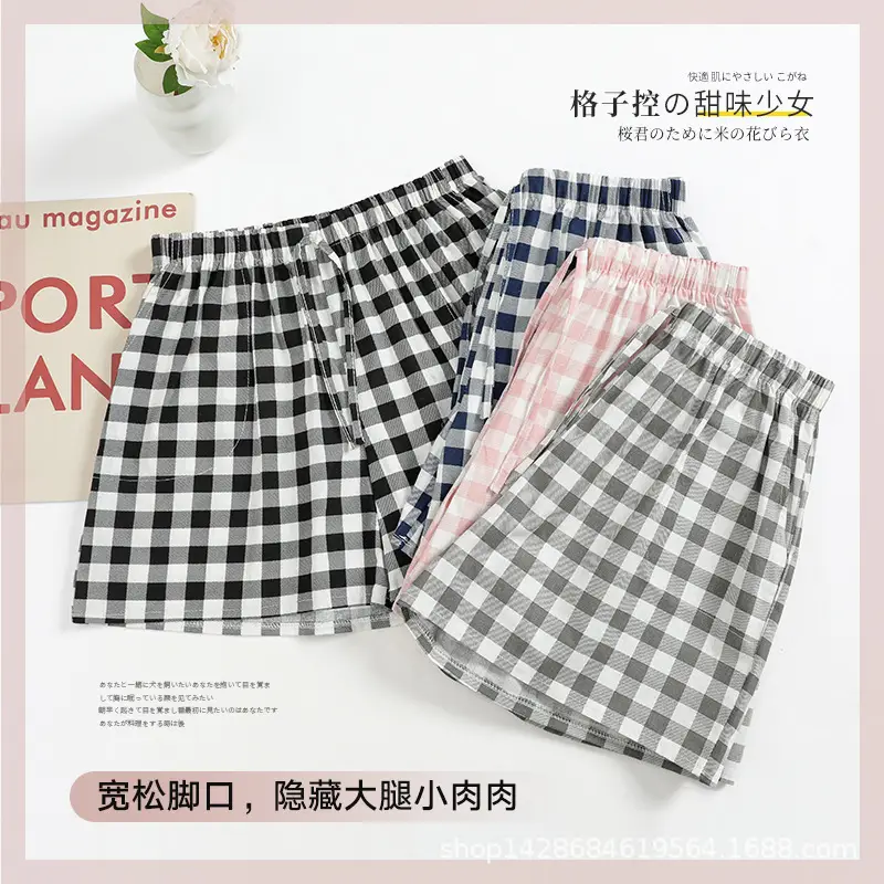 Women Cotton Linen Checkered Shorts Blue White Large - Image 8