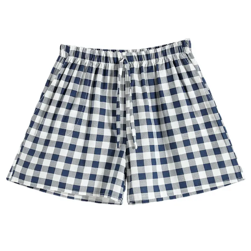 Women Cotton Linen Checkered Shorts Blue White Large - Image 9