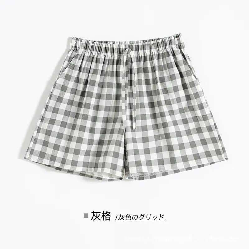 Women Cotton Linen Checkered Shorts Blue White Large - Image 2
