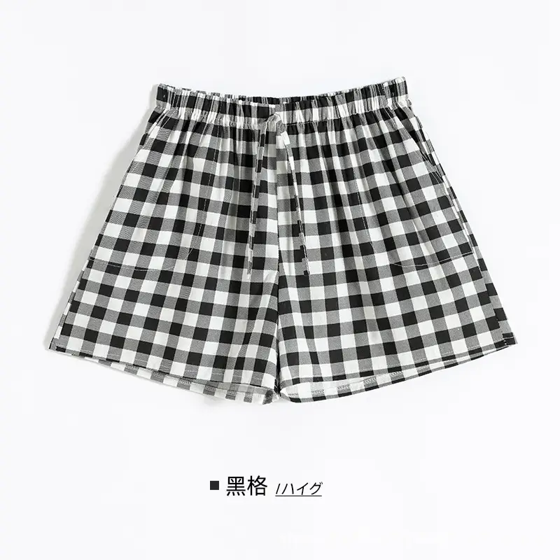 Women Cotton Linen Checkered Shorts Blue White Large - Image 4