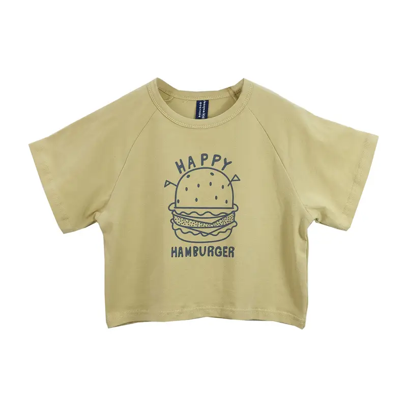 Korean Style Kids Summer T-Shirt Yellow Cartoon Hamburger Loose Fit - Image 5