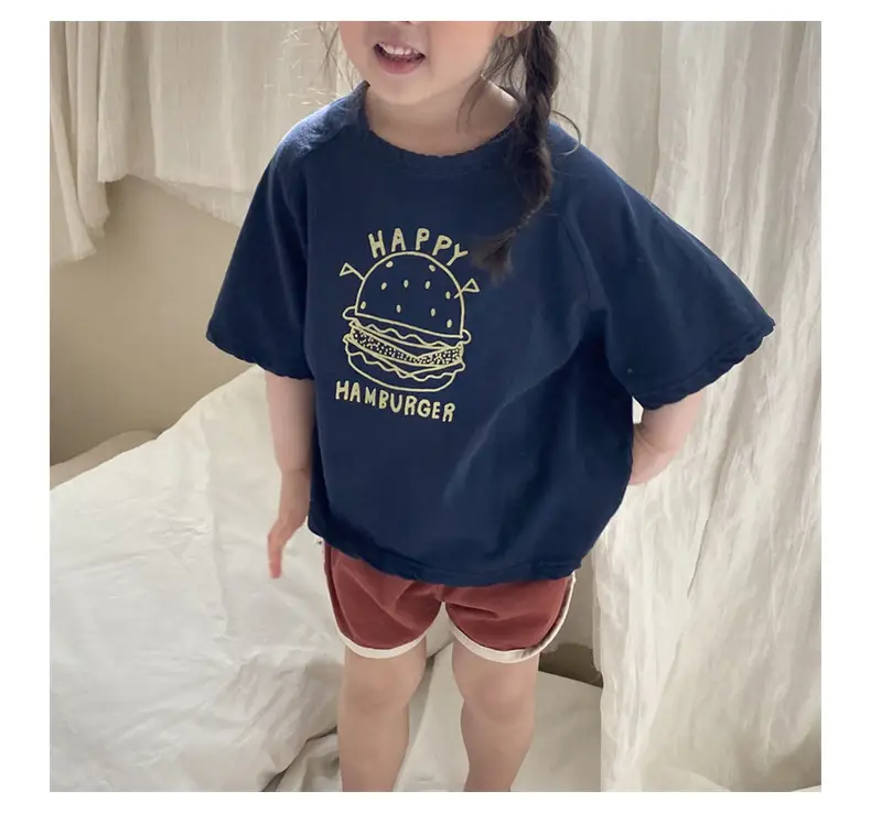 Korean Style Kids Summer T-Shirt Yellow Cartoon Hamburger Loose Fit — feature 10