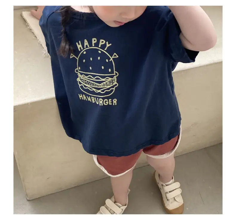 Korean Style Kids Summer T-Shirt Yellow Cartoon Hamburger Loose Fit — feature 11