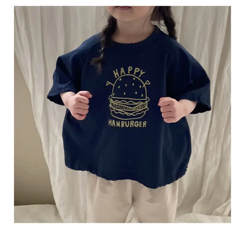 Korean Style Kids Summer T-Shirt Yellow Cartoon Hamburger Loose Fit — feature 13