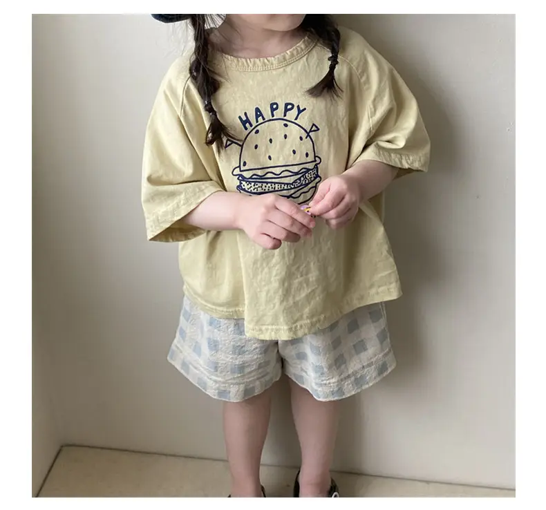 Korean Style Kids Summer T-Shirt Yellow Cartoon Hamburger Loose Fit — feature 5