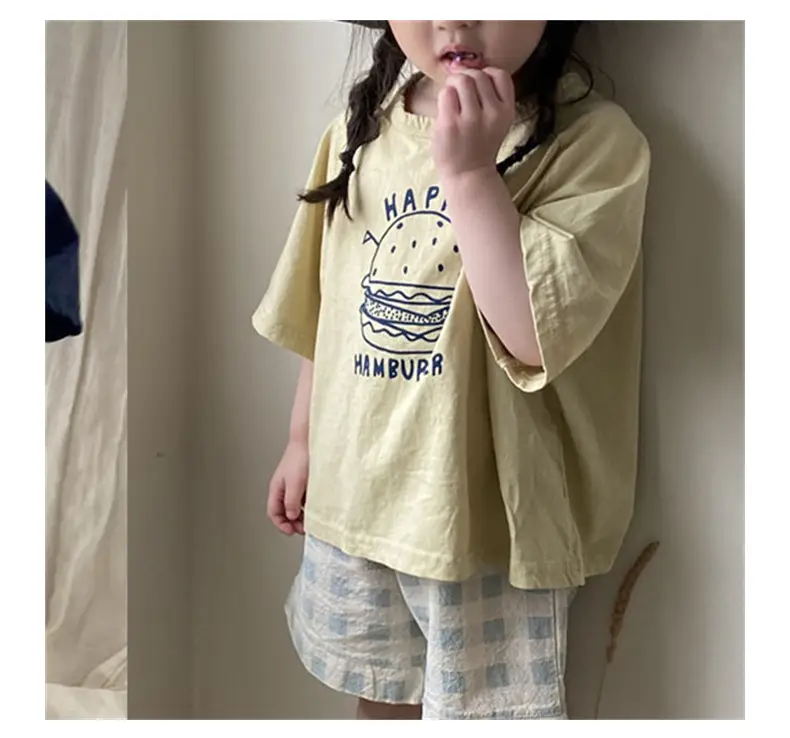 Korean Style Kids Summer T-Shirt Yellow Cartoon Hamburger Loose Fit — feature 6