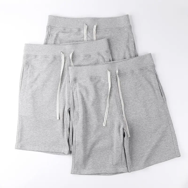 Japanese Style Heavy Shorts Men Grey Terry Cotton Sweatpants