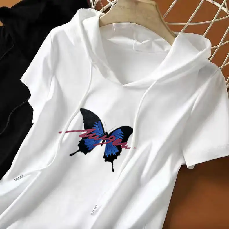 Women White Butterfly Hooded Sweatshirt Plus Size 2025 - Image 2