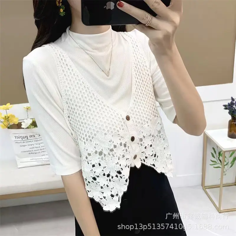 New V-neck Knitted V-Neck Vest Women's Elegant Stacked Top - Image 9