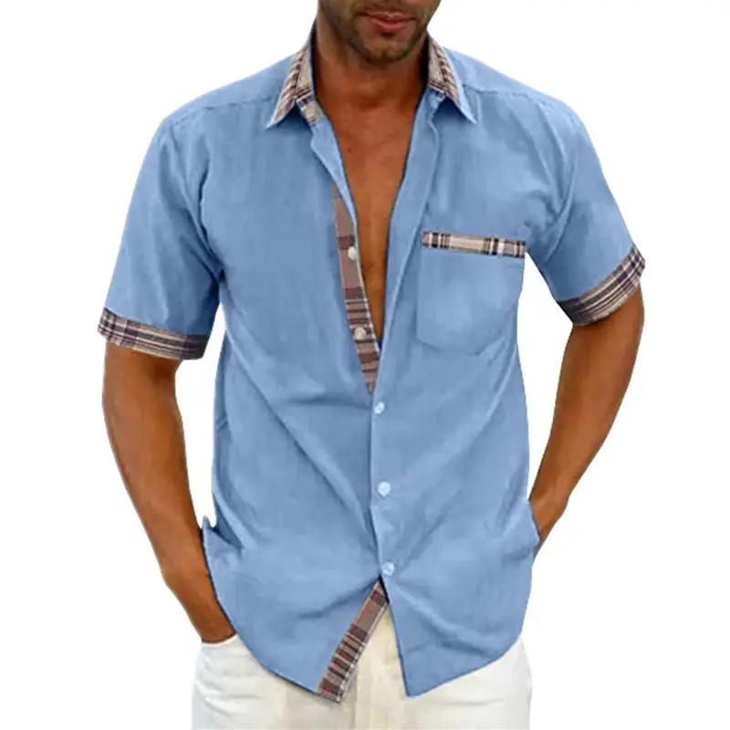 Men's New Blue Short-Sleeved Casual Shirt 2023 - Image 11