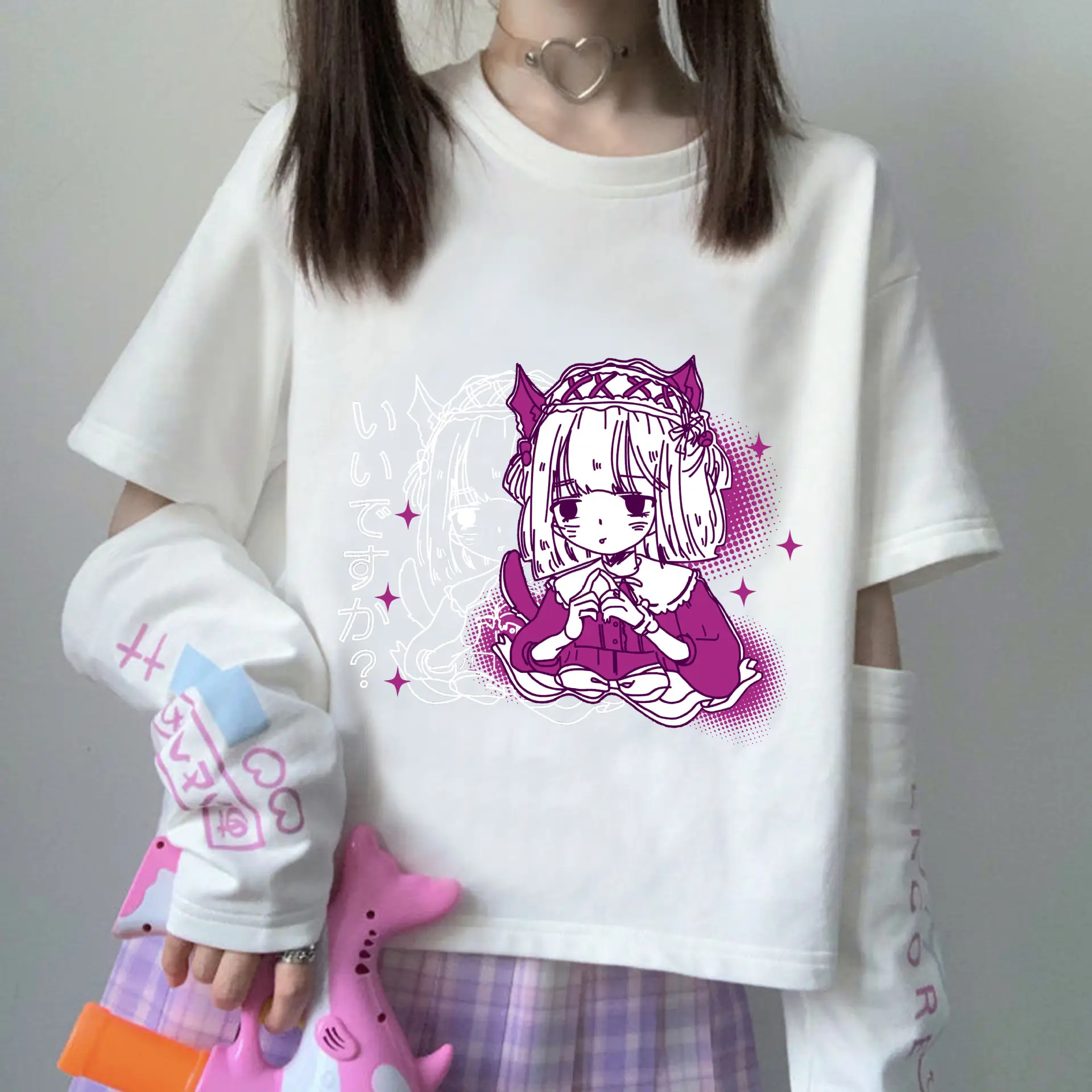 Women 2022 Velvet T-Shirt with Pink Bear Print