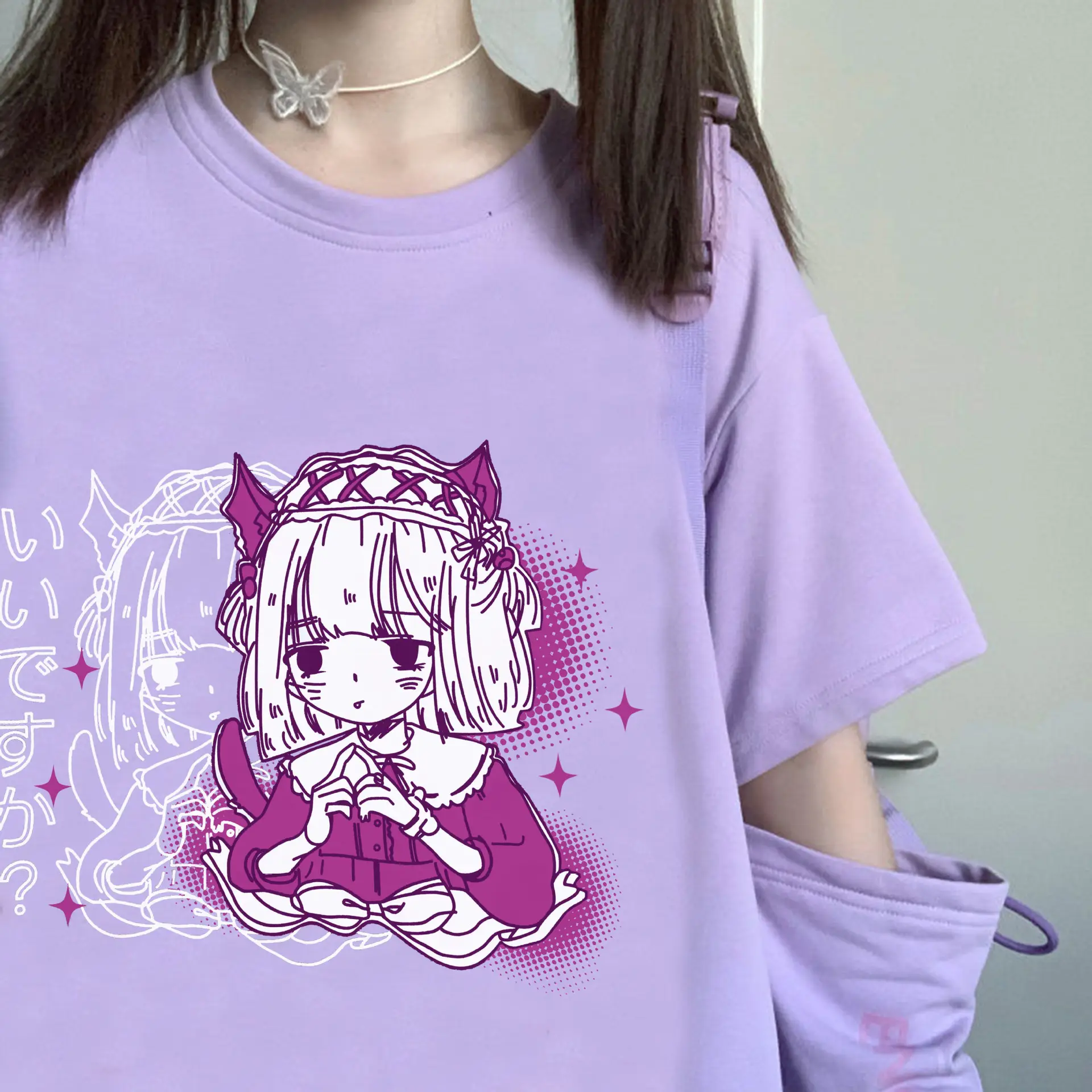 Women 2022 Velvet T-Shirt with Pink Bear Print