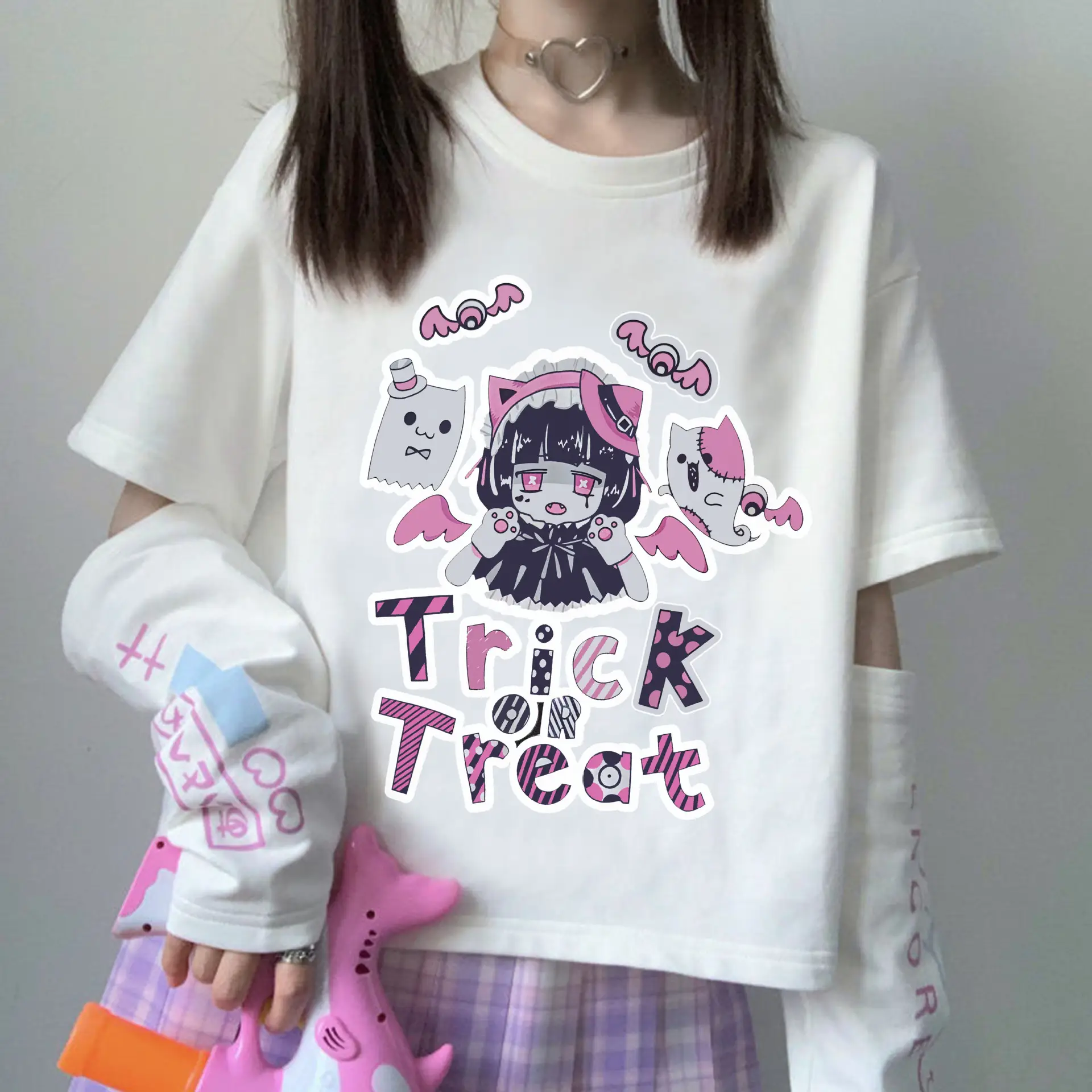 Women 2022 Velvet T-Shirt with Pink Bear Print