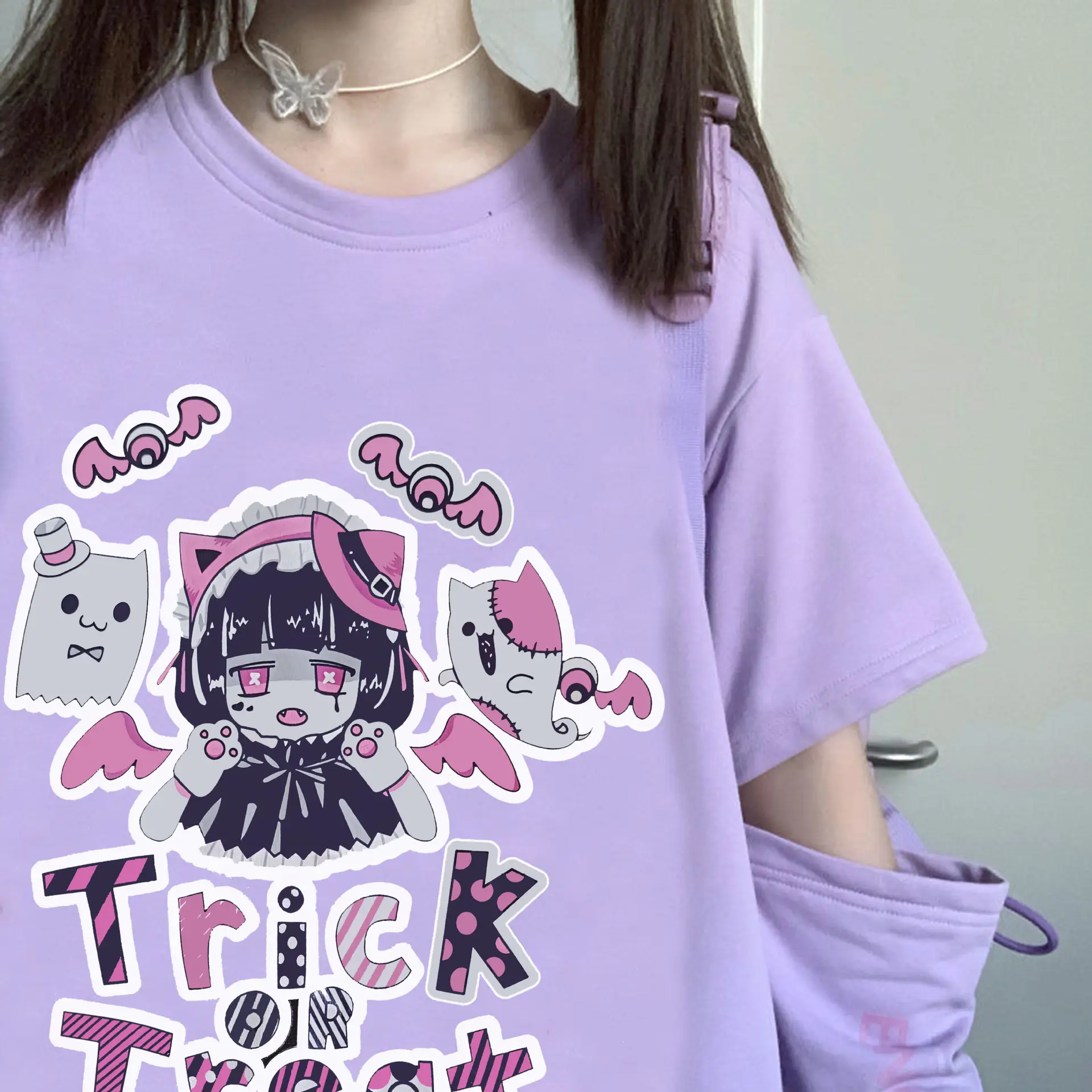 Women 2022 Velvet T-Shirt with Pink Bear Print