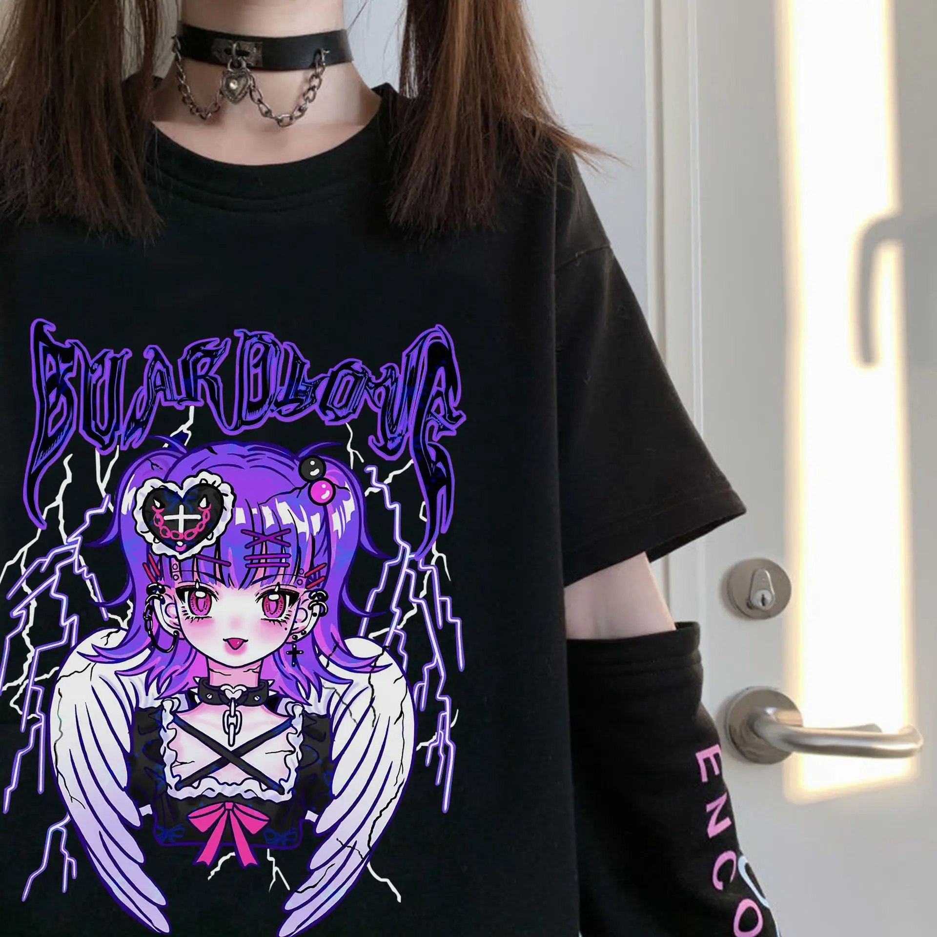 Women 2022 Velvet T-Shirt with Pink Bear Print