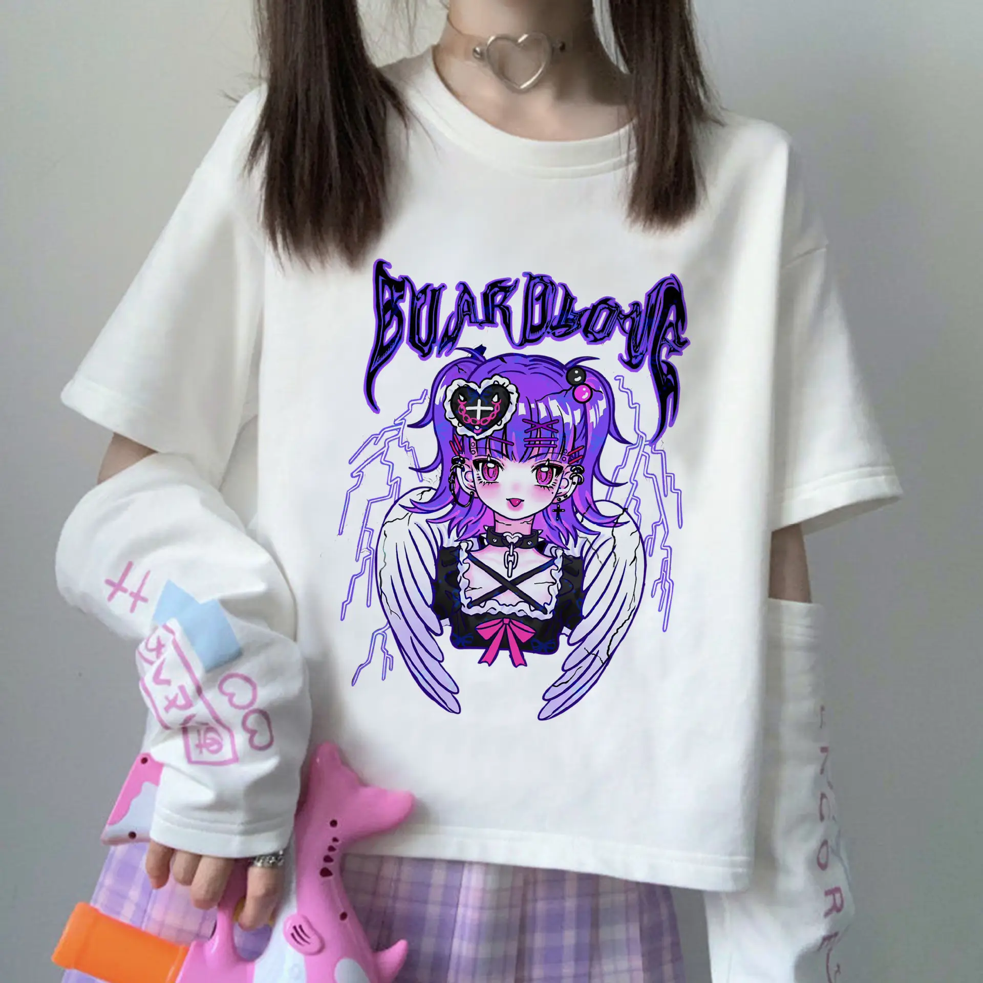 Women 2022 Velvet T-Shirt with Pink Bear Print