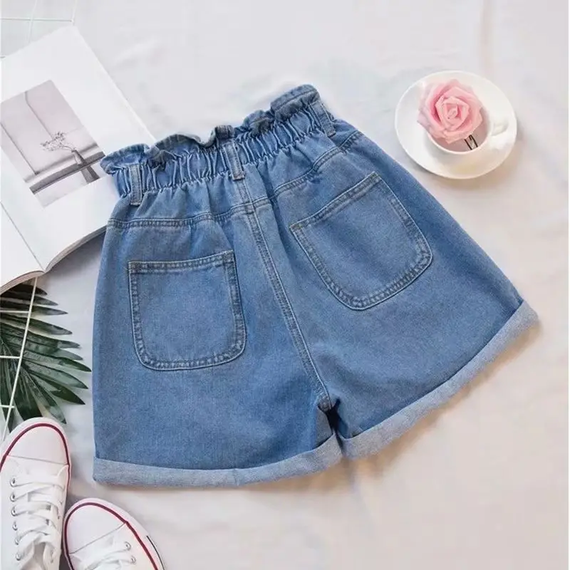 Women Denim Staggered Waist Shorts Plus Size Cream - Image 6