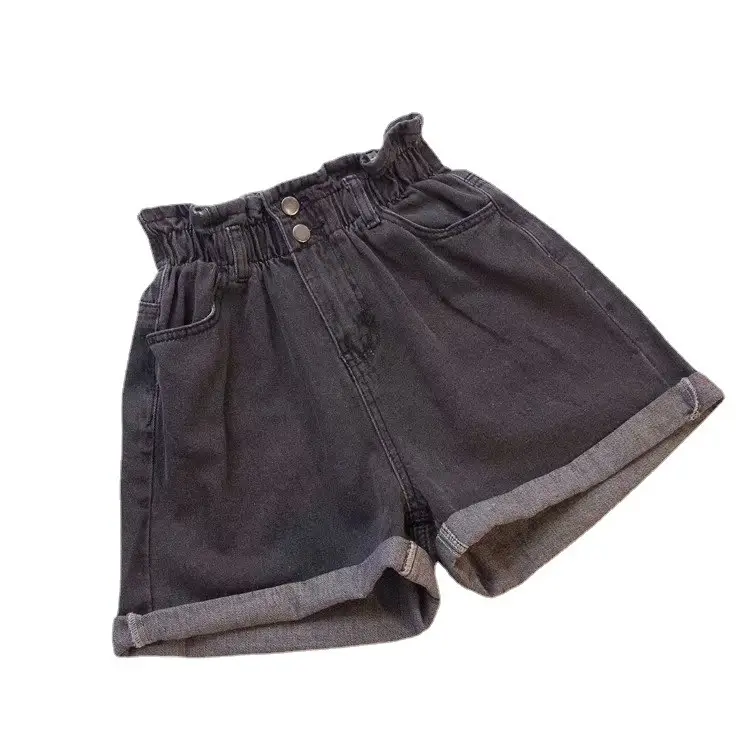 Women Denim Staggered Waist Shorts Plus Size Cream - Image 8