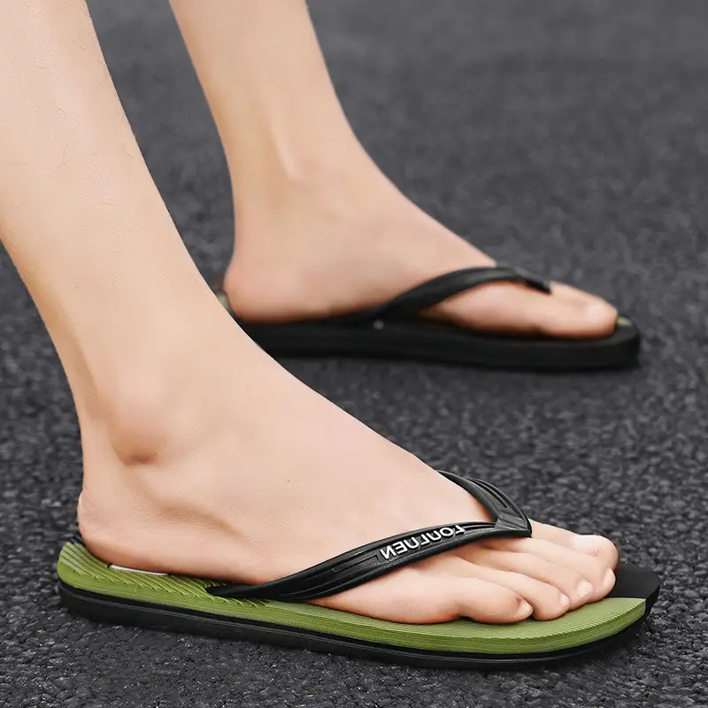Men Green Strap Sandals Summer Casual Flip Flops