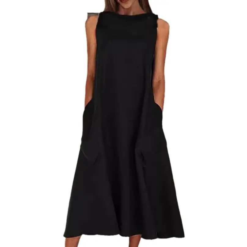 Light Blue Sleeveless Round Neck Long Skirt Dress