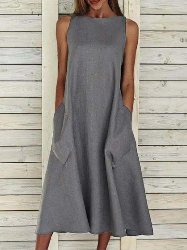 Light Blue Sleeveless Round Neck Long Skirt Dress