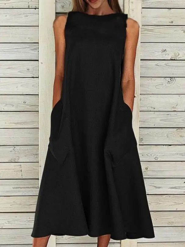 Light Blue Sleeveless Round Neck Long Skirt Dress