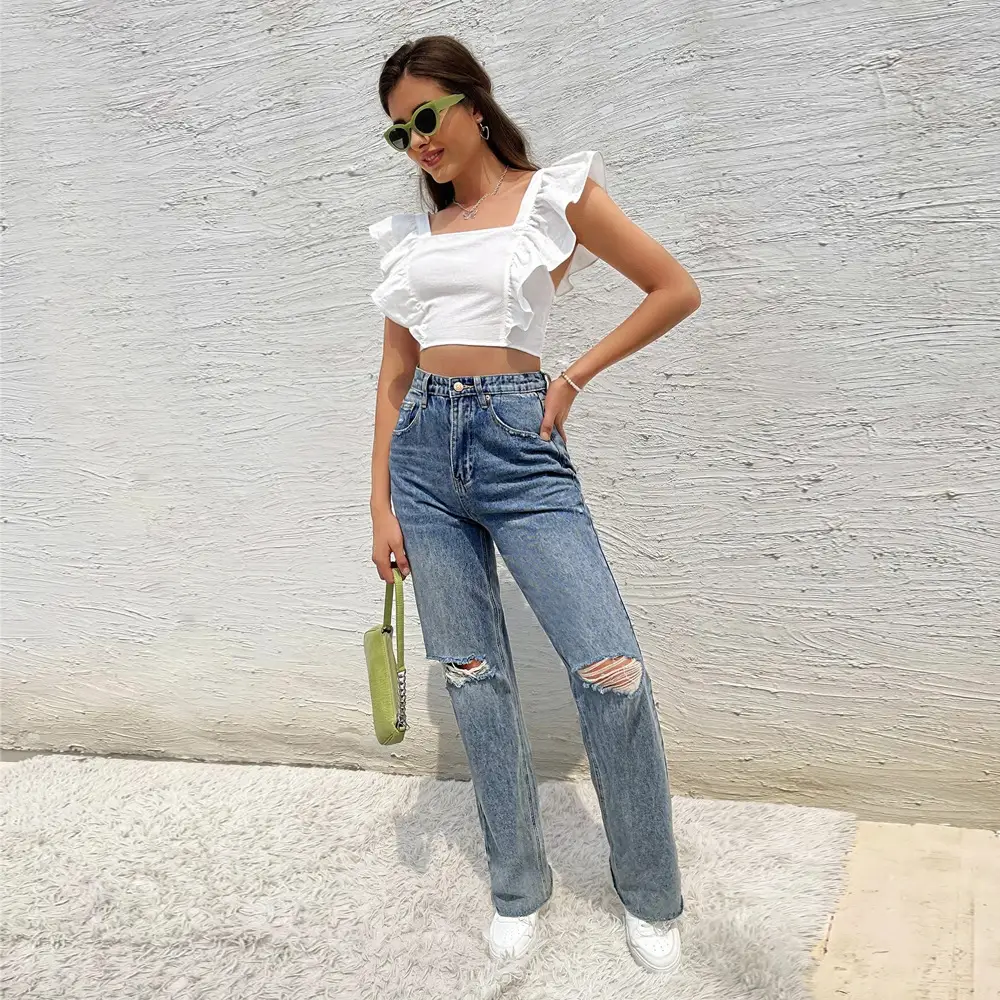 Women Backless Tie-Up Ruffle Sleeve T-Shirt Tank Top