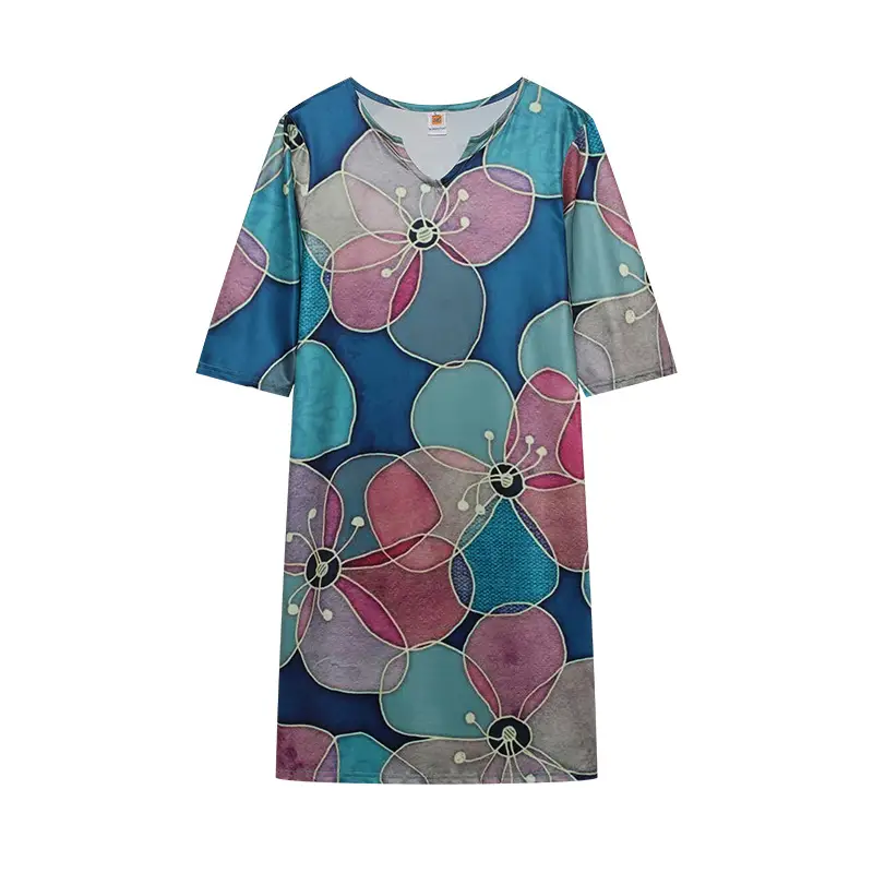 2022 V-Neck Pullover Dress with Leaf Print - Image 12