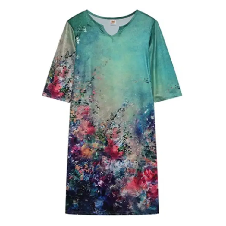 2022 V-Neck Pullover Dress with Leaf Print - Image 17