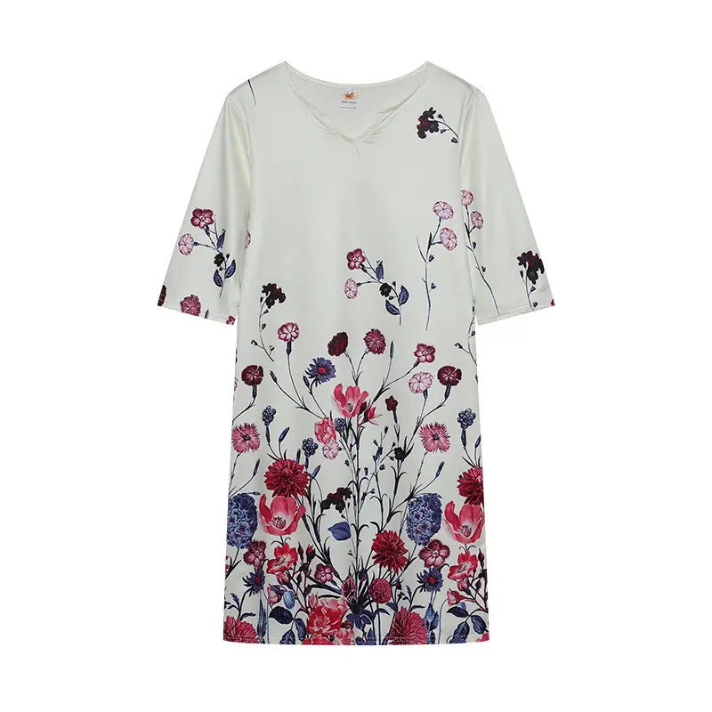2022 V-Neck Pullover Dress with Leaf Print - Image 3