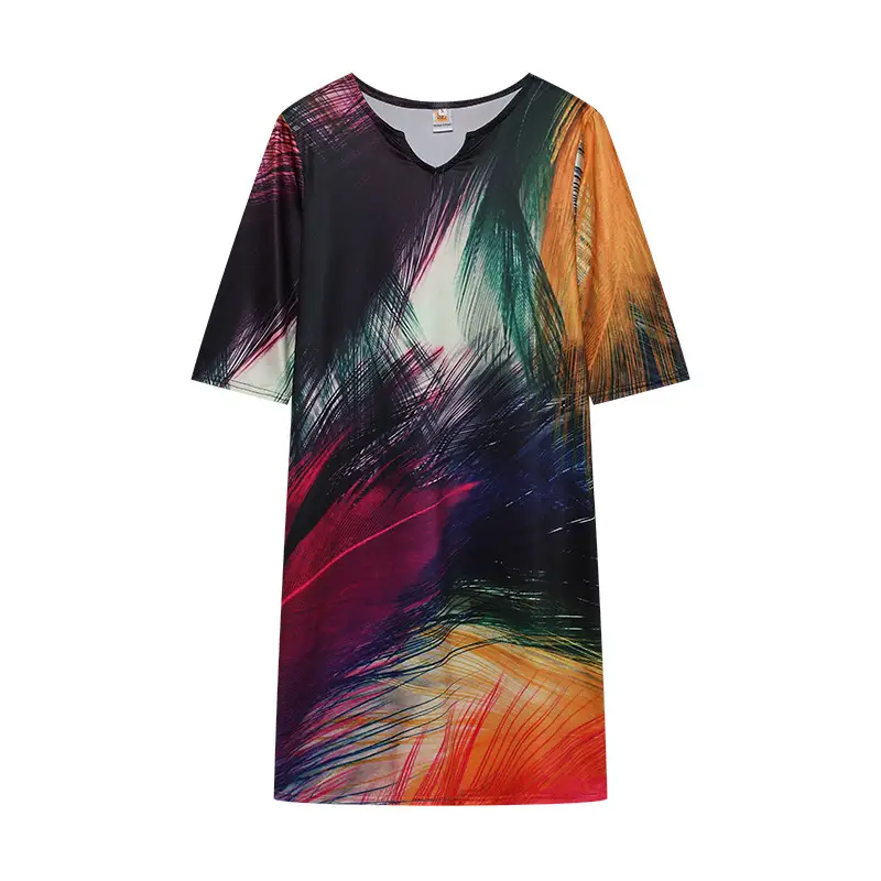 2022 V-Neck Pullover Dress with Leaf Print - Image 9