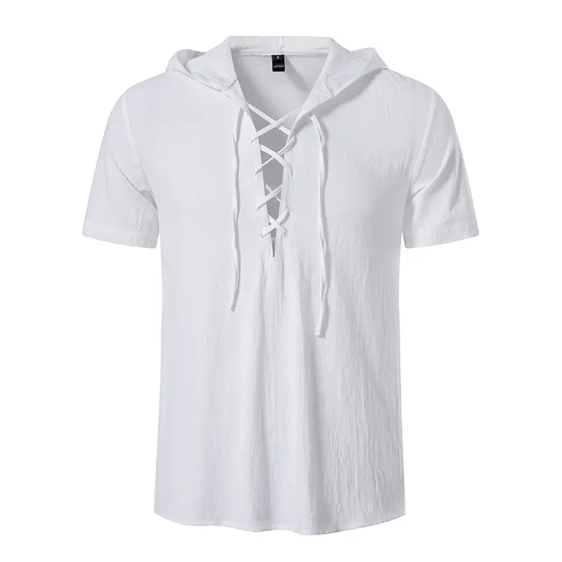 Men Navy Cotton Hooded Short Sleeve Shirt — feature 11
