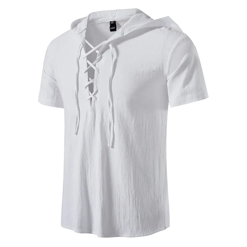 Men Navy Cotton Hooded Short Sleeve Shirt — feature 12