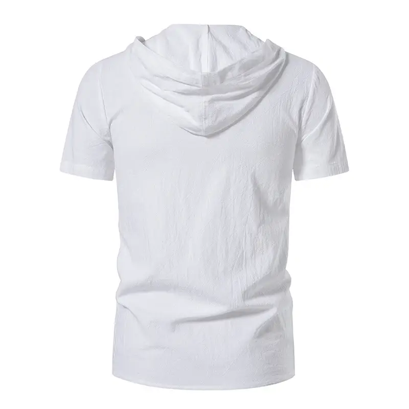 Men Navy Cotton Hooded Short Sleeve Shirt — feature 13