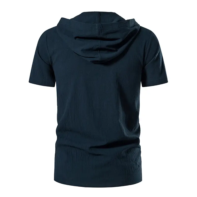 Men Navy Cotton Hooded Short Sleeve Shirt — feature 23