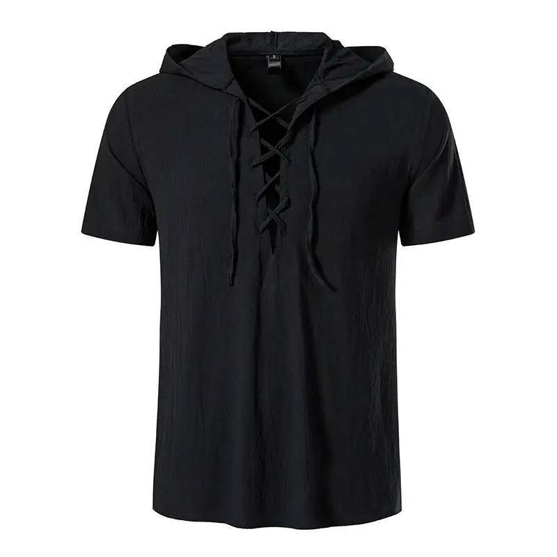 Men Navy Cotton Hooded Short Sleeve Shirt — feature 31
