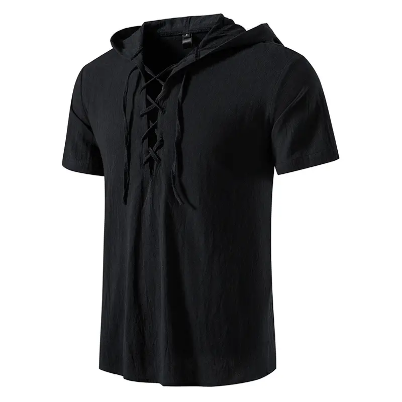 Men Navy Cotton Hooded Short Sleeve Shirt — feature 32